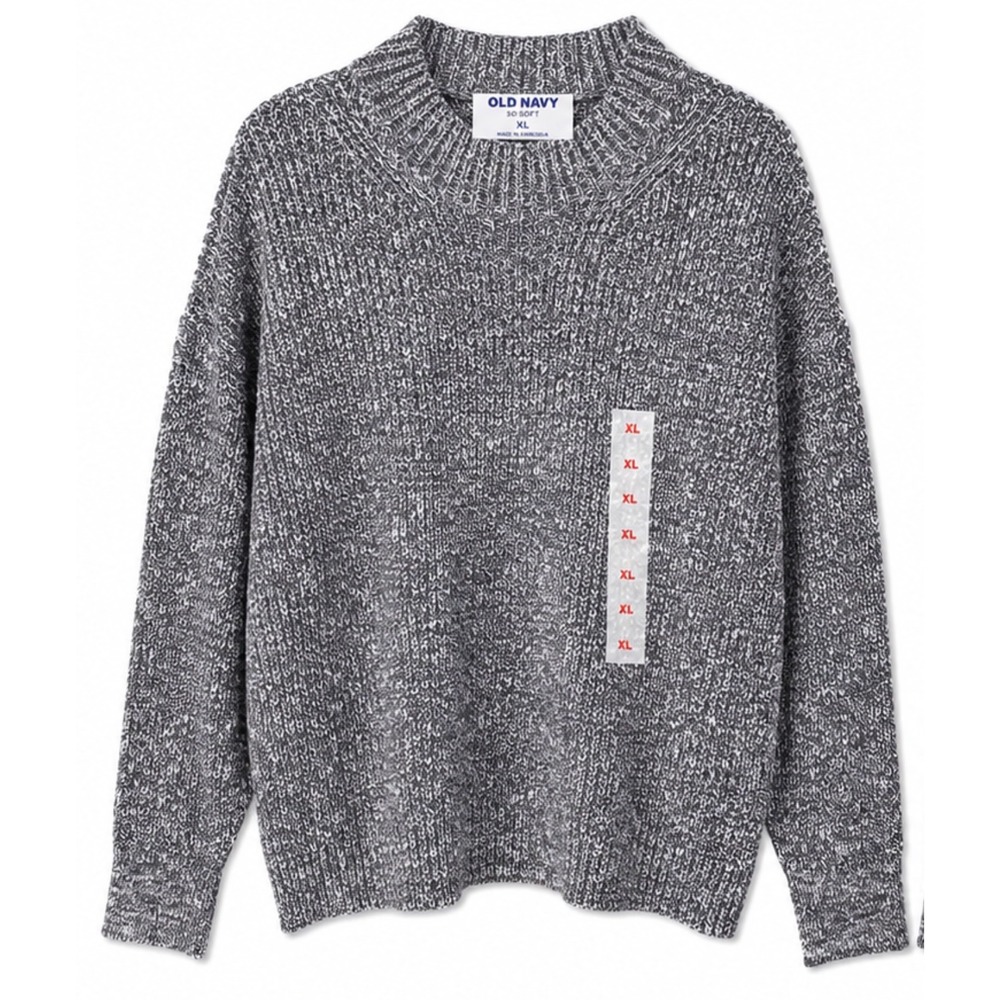 Old Navy So Soft Blue Marled Oversized Chunky Knit Mock Neck Sweater XL NEW